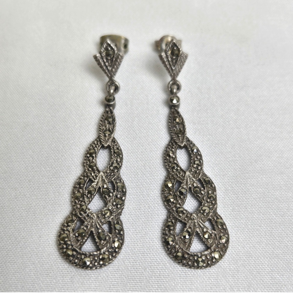 Braided Dangle Drop Earrings Silver Tone Marked 925 Untested 2"